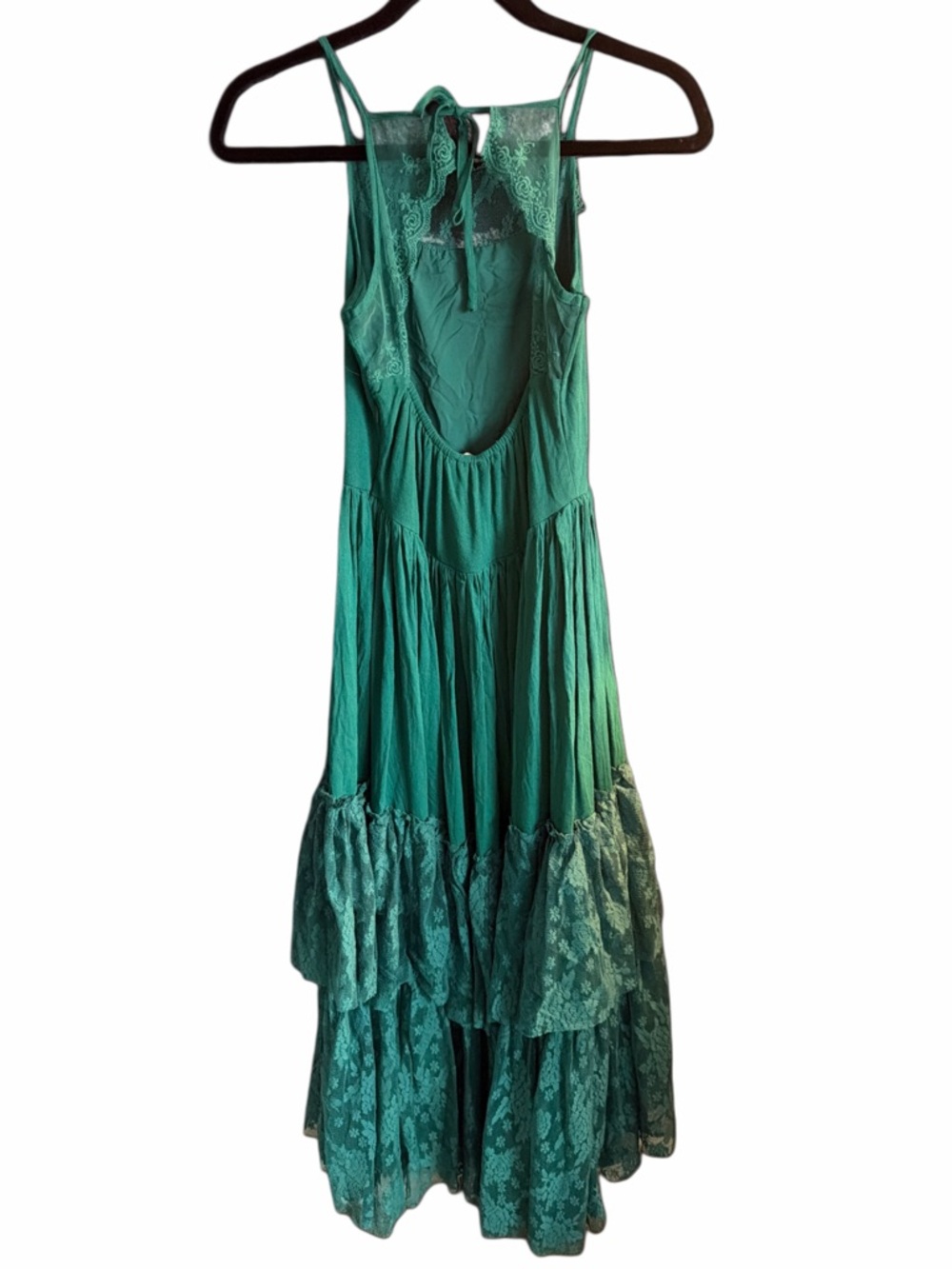 Mia Joy Catrin Tiered Lace Halter Maxi Dress in Teal (Girls 14) - Picture 3 of 4